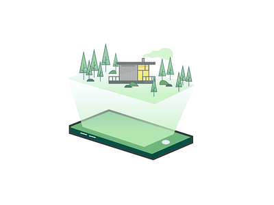 Illustrations for a 🌲 cabin startup cabin forest illustration green illustration illustration isometric illustration minimalist illustration nature illustration phone illustration startup illustration