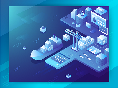 Digital Port Isometric Illustration building illustration illustration isometric isometric illustration