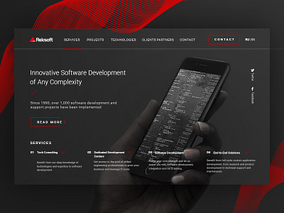 Third Concept – IT Development Website clean dark developer gray homepage it outsource red reksoft software