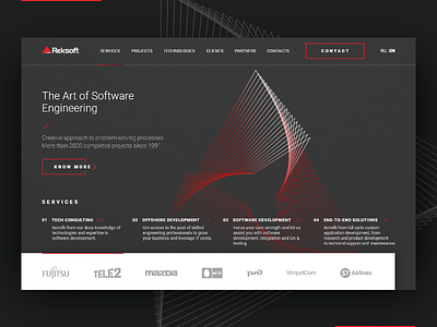 Mainpage Design – IT Dev. clean dark developer gray it mainpage outsource red reksoft software
