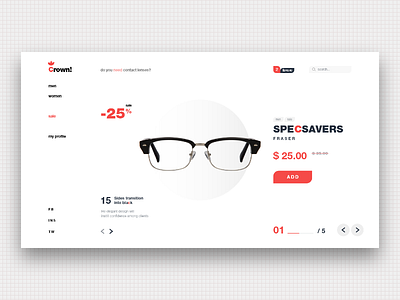 Concept — Glasses Estore cart concept ecommerce estore glasses product card page webdesign white