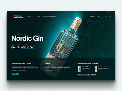 Nordic Gin - Product Page 3d blue branding design e commerce gin pdp premium product card product page ui ui design uiux web design