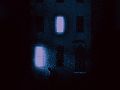 Rain blue building door illustration poster rain window
