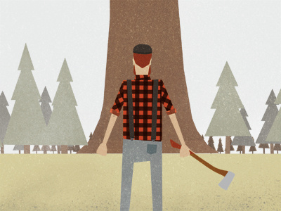 The hardest job forest illustration lumberjack plaid red tree