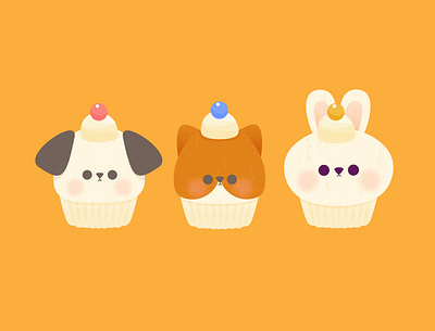 Cupcakes animal animals cupcake cute design food graphic happy illustration kawaii kid minimal pastel