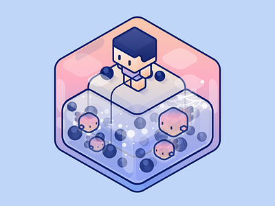 Boba 3d boba bubbletea cube cute design fishing graphic happy illustration kid minimal perspective world