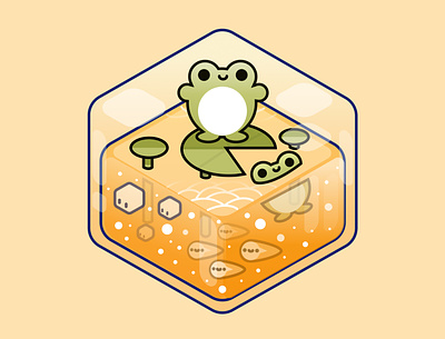 Frog block cute design ecosystem figma frog frogs graphic happy illustration kawaii kid minimal pastel perspective world