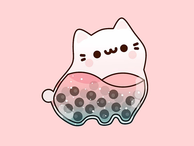 Cat animal boba branding bubbletea cat cute design graphic happy illustration kawaii kid logo minimal ui