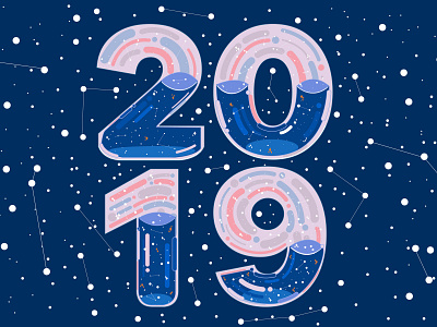 Happy New Year : 2019 2019 abstact abstract color design eve graphic illustration japan logo minimal new new year number pastel pink purple sky space year