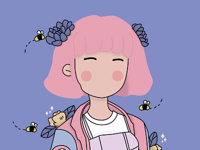 Bee Lady abstract beauty bee cute design design art draw it in your style fashion feminism girl graphic japan kid lady minimal people pink portrait woman