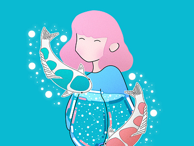 Lady beauty cool cute design draw this in your style fashion fish graphic illustration japan jelly lady minimal people pink portrait princess purple water woman