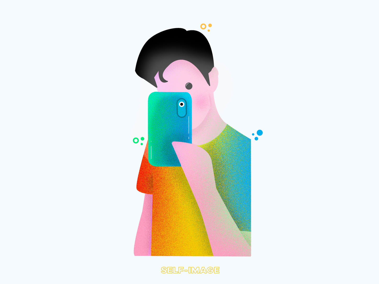 Self-image abstract chromatic cute design draw this in your style graphic happy illustration kid male man men people portrait rainbow selfie technology teen