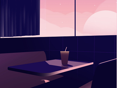 Empty cafe abstract beauty cafe design graphic illustration introspection lights minimal pastel peaceful people