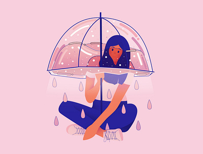 Rain abstract cute design fashion graphic illustration lady minimal pastel people icons people illustration portrait umbrella