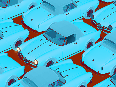 Dream blue cars drawing illustration personal project