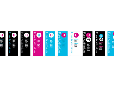 Conference Wayfinding Signage avenir blue pink typography wayfinding