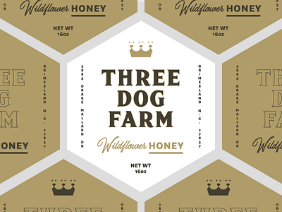 3DF Wildflower Honey Labels crown dog dogs farm hexagon honey labels local packaging packaging design