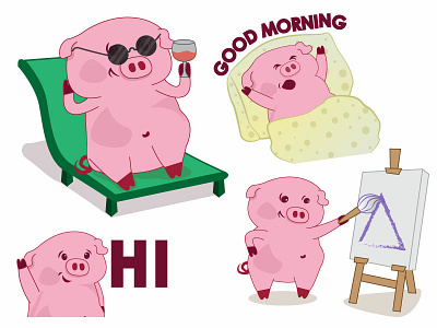 Piku - Lazy Pig Sticker Design adobe illustrator adobe photoshop cartoon character concept character design concept art design illustration sticker sticker design sticker set