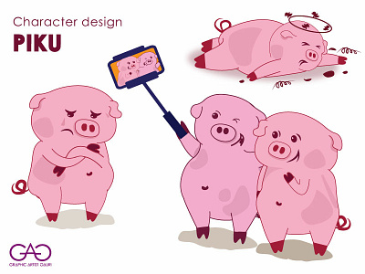 Piku - Lazy Pig Sticker Design adobe illustrator adobe photoshop cartoon character concept character design concept design creative illustration sticker sticker set