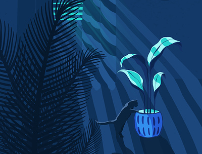 Plant Illustration blue cats contrast graphic design illustration night plant illustration plant love
