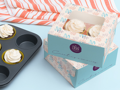 B&N Cakes Cupcake Box Design brand identity design cake shop branding cupcake box design packaging design pattern