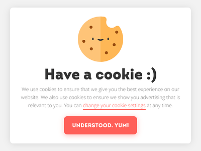 Hello Dribbble! Have a cookie :) call to action cookie illustration modal notification policy popup settings website window