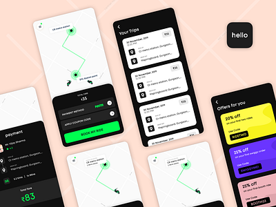 Product design for a ride-on-demand app app black dark ios minimal ride sharing taxi booking app uber uidesign