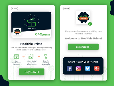 Healthie Prime Subscription card UI app design card food pass subscription ui user experience user interface ux