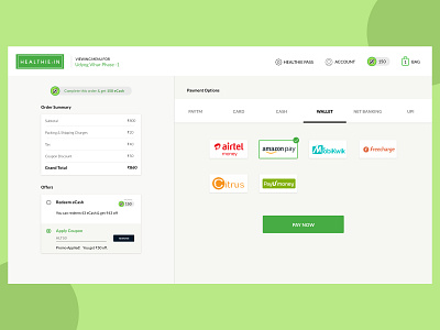Healthie Lite Payment Screen card checkout design ecommerce food and beverage food app loyalty program minimal payment ui ui design user experience user interface ux web design