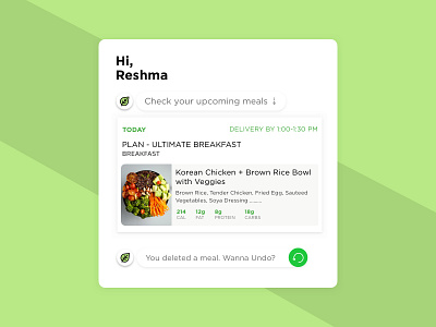 Conversational UI for a food subscription service app design chat bot clean conversation design food minimal subscription user interface ux