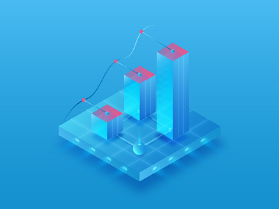 Ryah App Icon. Reliable Results blue chart diagram gradient icon illustration isometric light pink vector