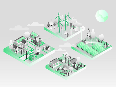 Solar Energy Illustration city ecology gradient green illustration isometric nature solar energy solar panel sun technology