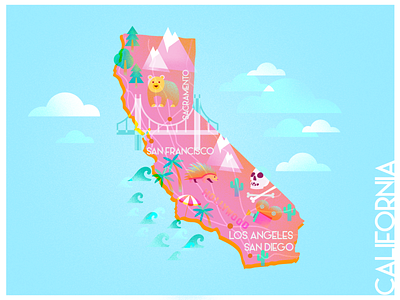 A state a day. #2 - California art beach california challenge challenge accepted desert design flat gradient illustration infographic likeforlike map mountains nature poster a day sea texture usa vector