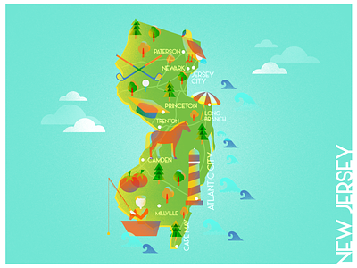 A state a day. #3 - New Jersey art challenge design fishing flat golf gradient green horse illustration infographic likeforlike nature new jersey ocean states texture usa vector