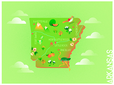 A state a day. #6 - Arkansas arkansas art challenge design flat gradient green illustration infographic map nature ostrich postcard poster a day states texture usa vector