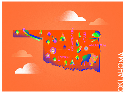 A state a day. #10 - Oklahoma art bison blue challenge design flat gradient green illustration infographic map nature noise oklahoma orange south states texture usa vector