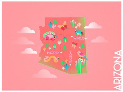 A state a day. #16 - Arizona arizona bright colors color combination coral design flat gradient illustration infographic map nature noise overlays palette pink poster states texture usa vector