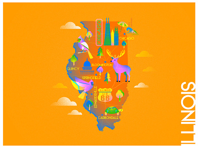 A state a day. #27 - Illinois animals art bright colors challenge chicago color palette color study design flat gradient illustration infographic map noise orange poster states texture usa vector