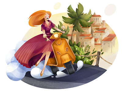 Journey adventure affinity designer city journey motorbike old town palm tree scooter summertime travel trip vacation vespa