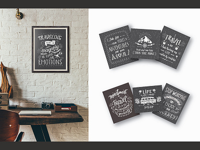 Travel quotes, hand drawn lettering cards. Prints for t-shirt.