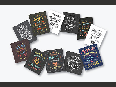 Travel quotes, hand drawn lettering cards. Prints for t-shirt.