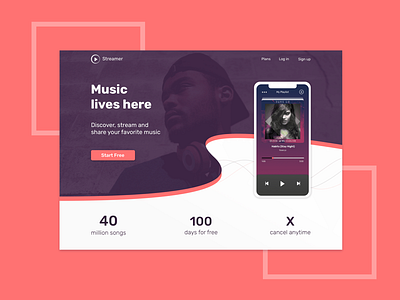 Landing Page for Music Streaming Service ios landing page music player red