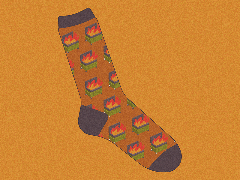 Sad Socks™ Dumpster Fire fire dumpster sad vintage apparel sock socks illustration design