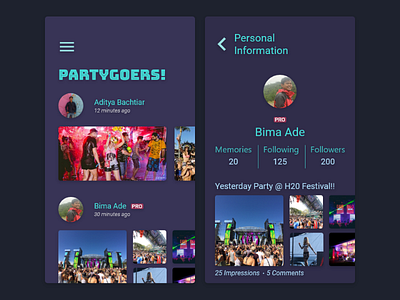 Partygoers! app design gradients ui design