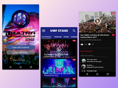 UMF Stage - App concept app design festivals gradients streaming ui design