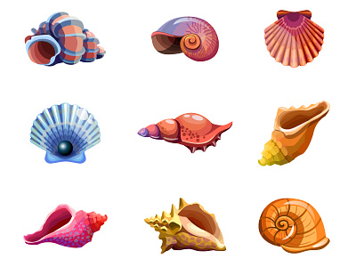 Set Of Sea Shells digital art icon illustration mollusk sea set shell travel vector