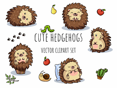 Cartoon cute hedgehogs for baby card and invitation