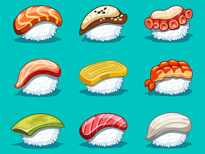 Vector kawaii set japanese food art cartoon cg design digital art icon illustration japanese food kawaii set sushi vector