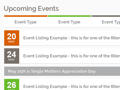 Upcoming Events Web Part calendar dates event list holidays tabs ui
