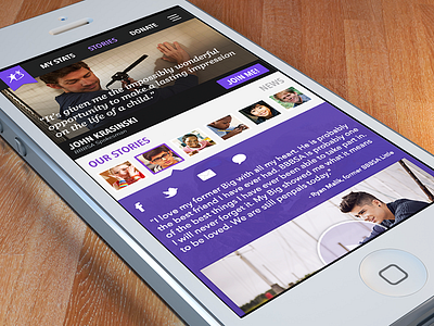 Big Brothers Big Sisters -- Donation App Concept donation fundraising nonprofit purple sharing stories ui ux